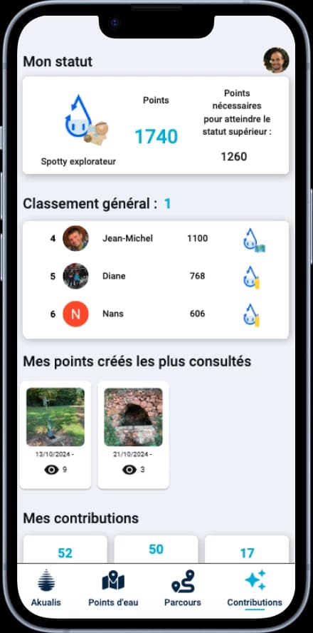 App Akualis - aperçu du compte utilisateur